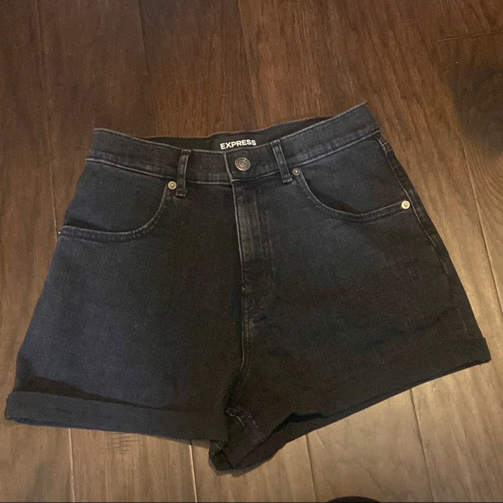 Express Women's Black Denim Shorts Super High Rise, Size 6